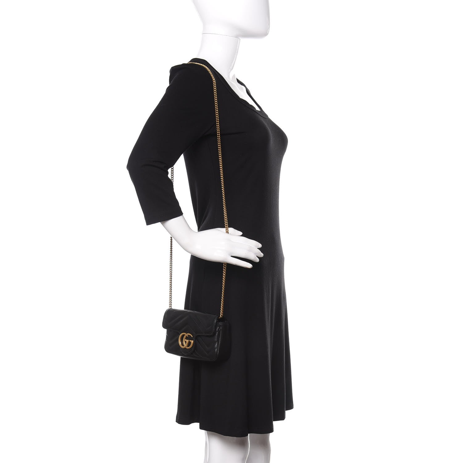 Gucci Calfskin Matelasse Super Mini GG Marmont Shoulder Bag Black 2 of 12