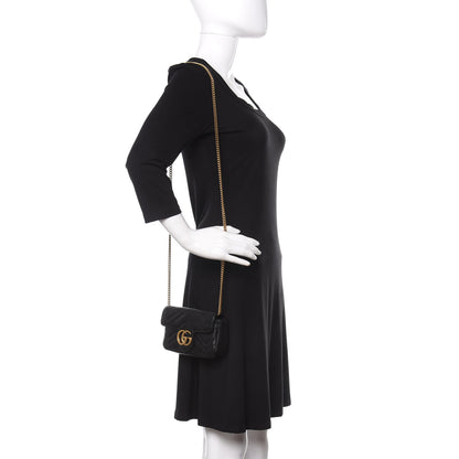Gucci Calfskin Matelasse Super Mini GG Marmont Shoulder Bag Black 2 of 12
