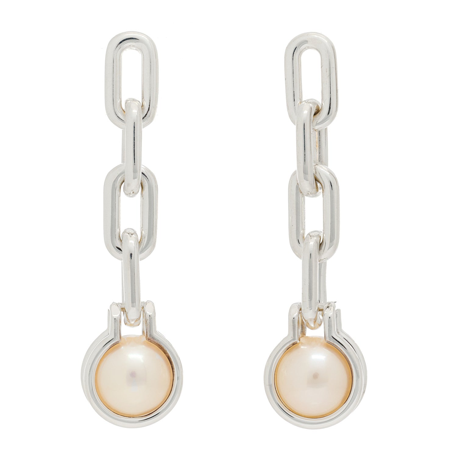 Tiffany Sterling Silver Pearl HardWear Triple Link Earrings 1 of 4