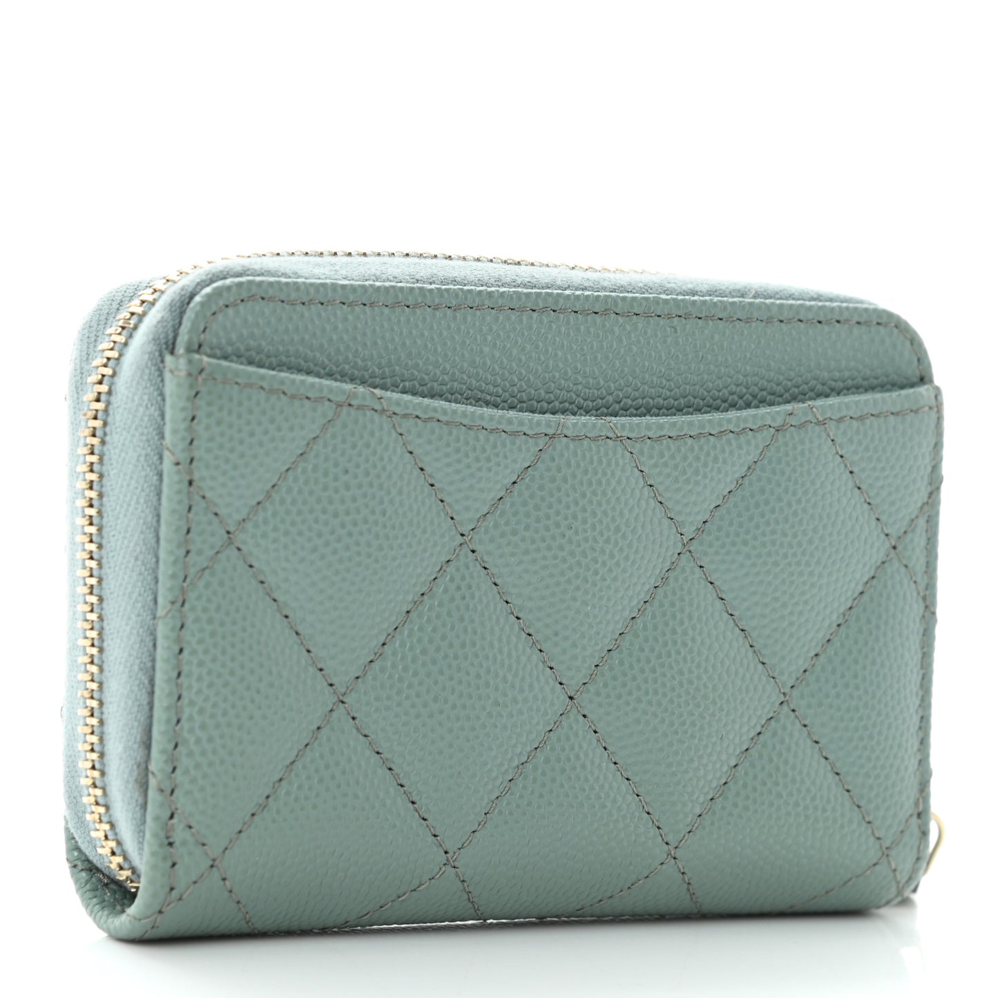 Caviar Quilted Zip Around Coin Purse Wallet Dark Green