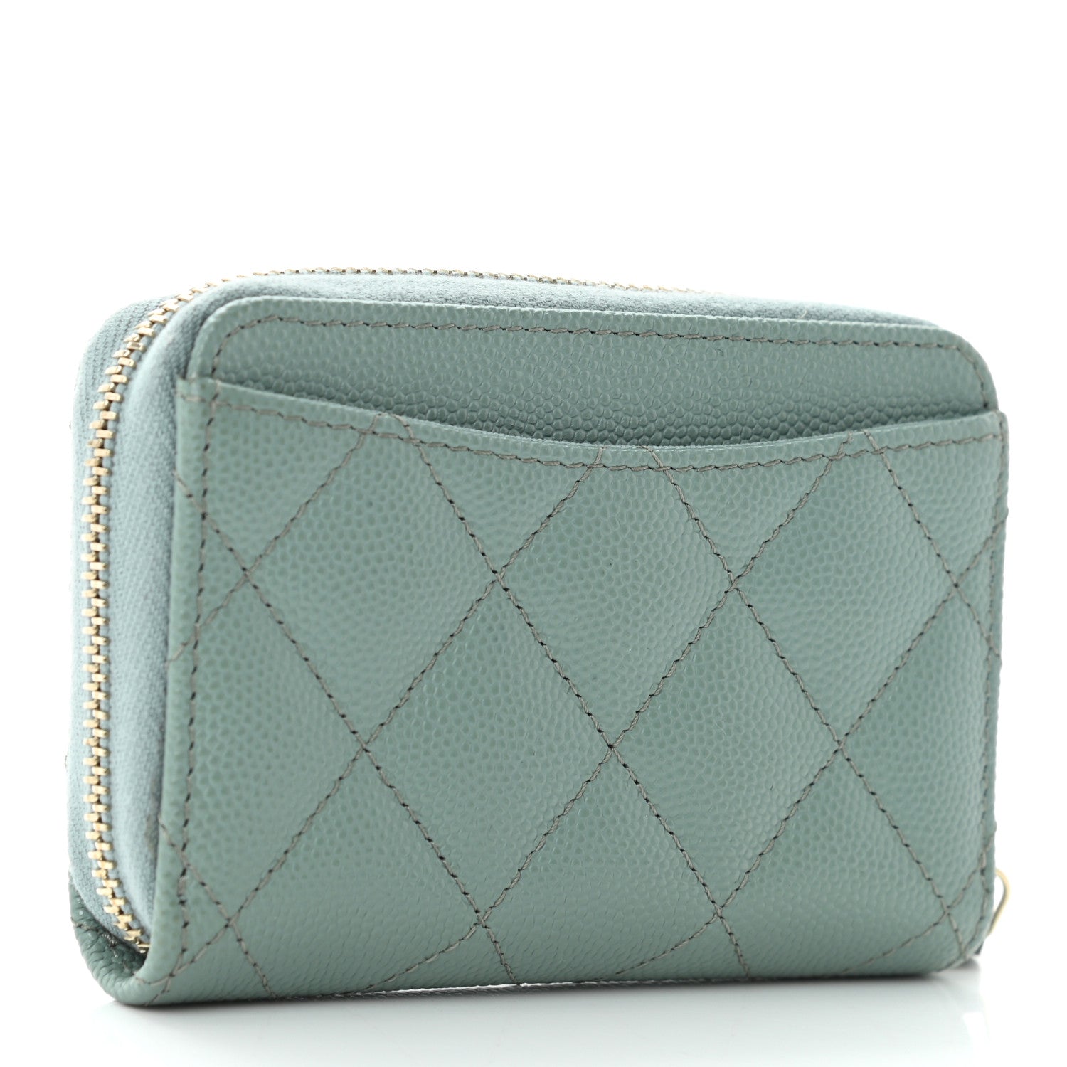 Chanel Caviar Quilted Zip Around Coin Purse Wallet Dark Green 3 of 10