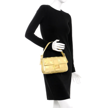 Fendi Metallic Calfskin Printed Baguette Yellow Gold 2 of 6