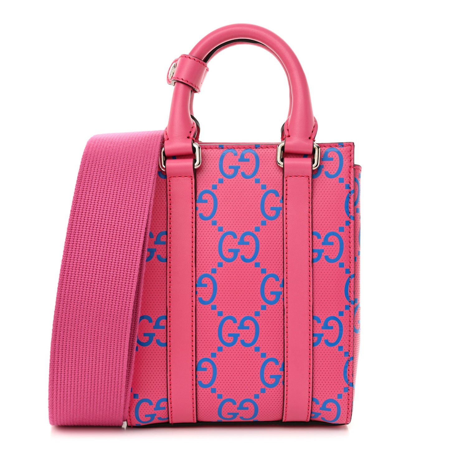 Calfskin GG Tennis Embossed Mini Tote Bag Modern Fuchsia Modern Blue