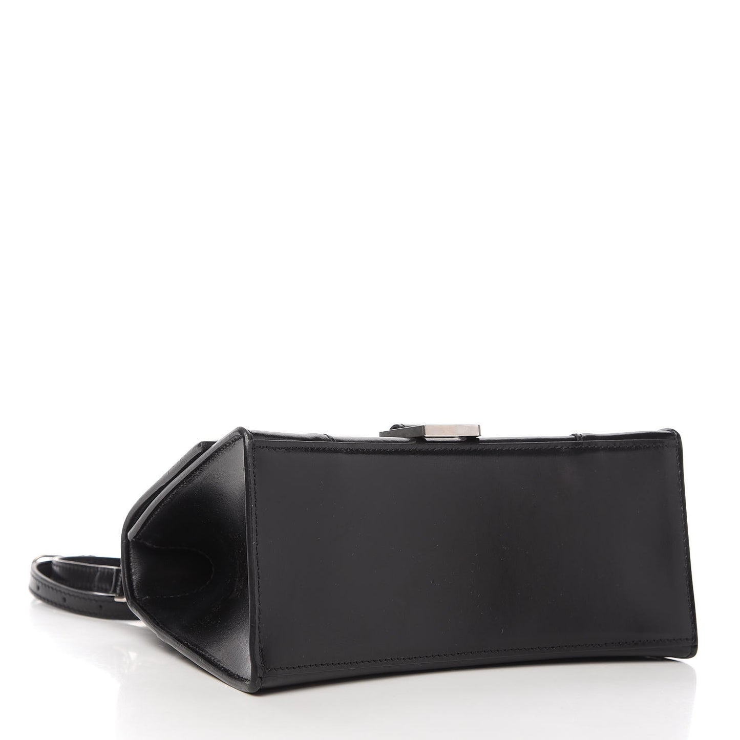 Shiny Box Calfskin Graffiti Logo Small Hourglass Top Handle Bag Black Silver