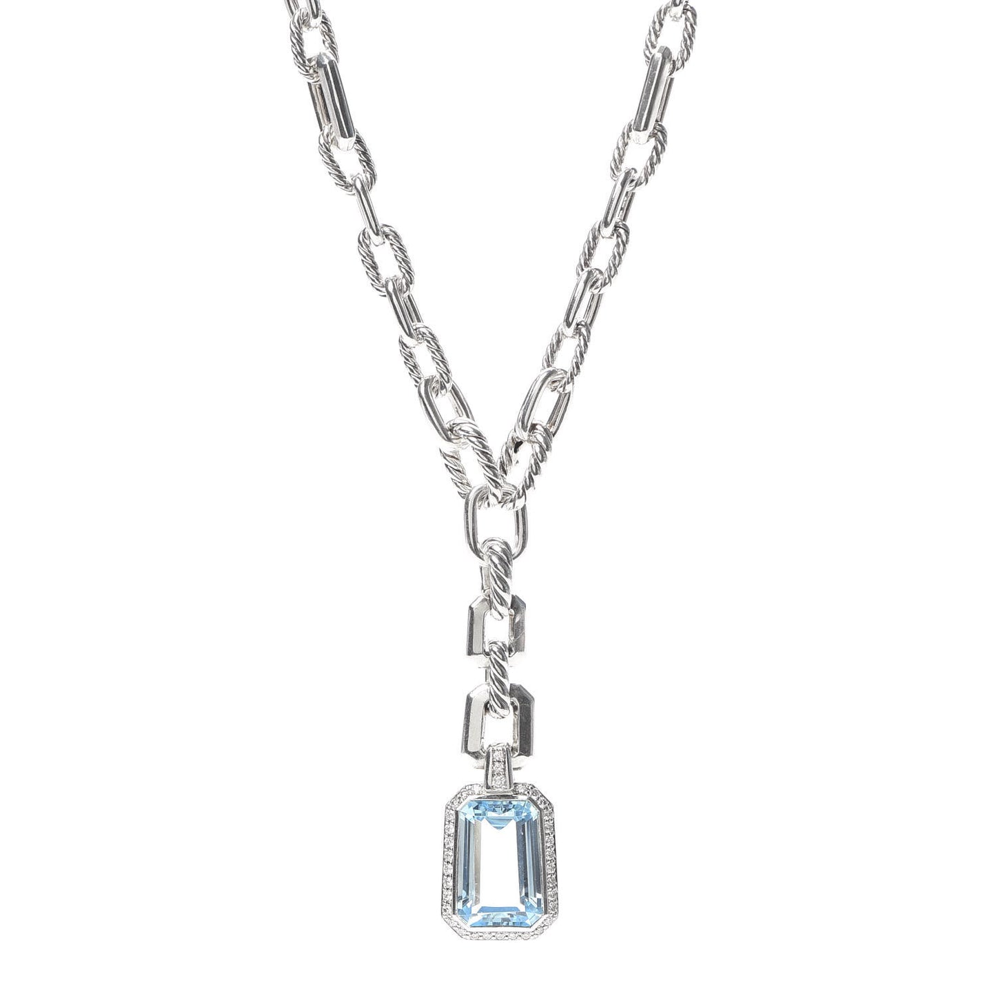 Sterling Silver Diamond Blue Topaz Stax Pendant Necklace