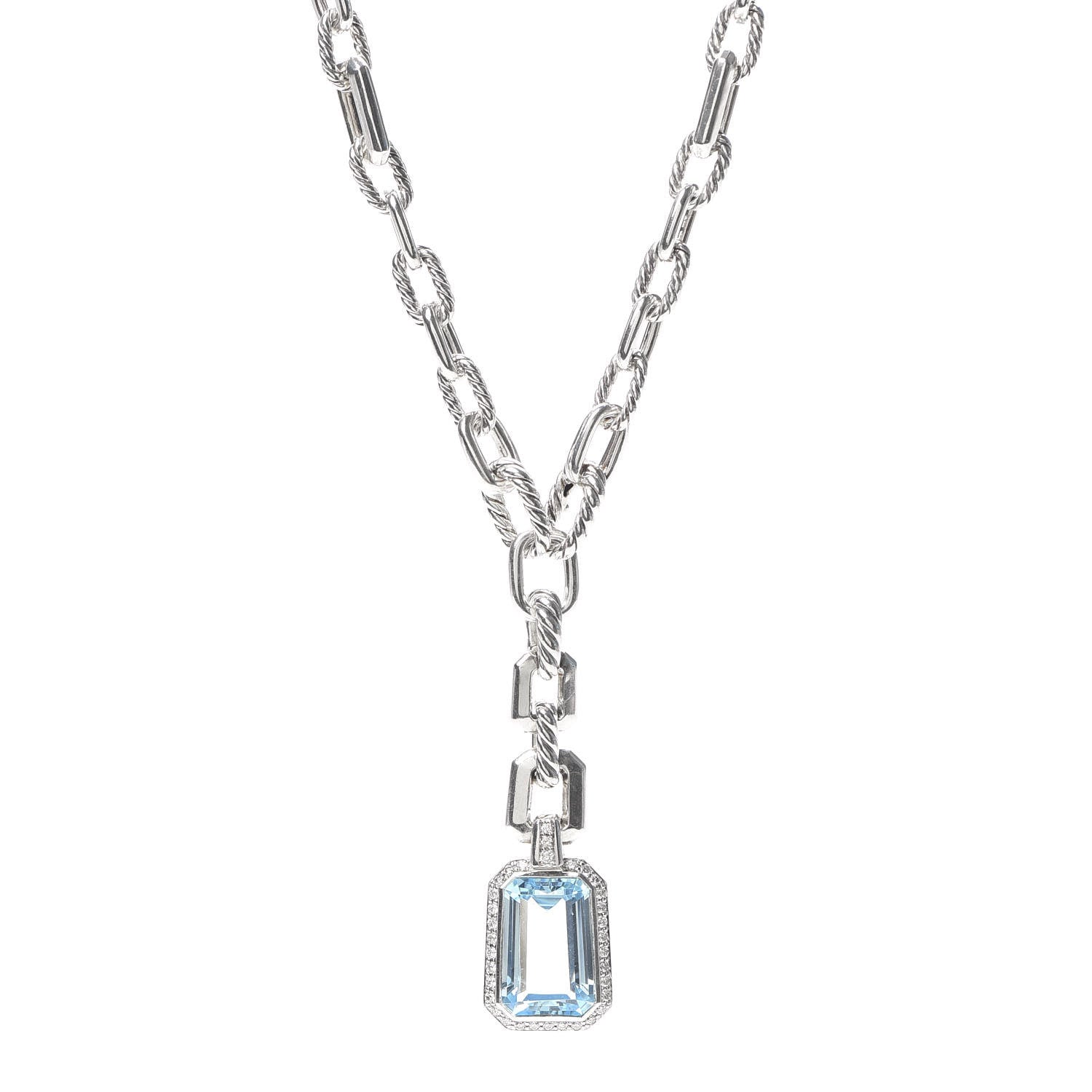 David Yurman Sterling Silver Diamond Blue Topaz Stax Pendant Necklace 1 of 5