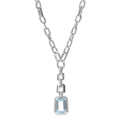 David Yurman Sterling Silver Diamond Blue Topaz Stax Pendant Necklace 1 of 5