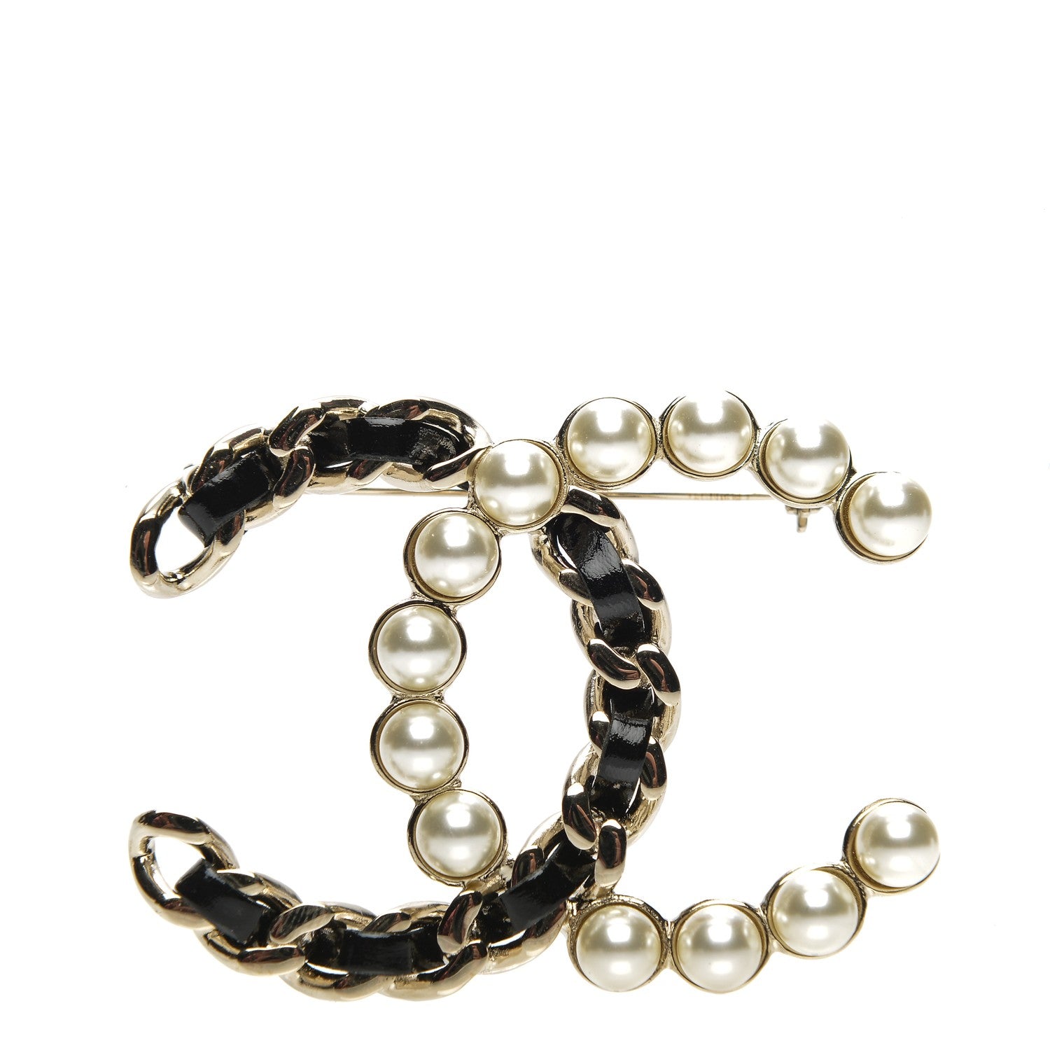 Chanel lambskin Pearl CC Chain Brooch Black Gold 1 of 4