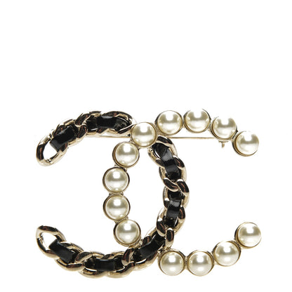 Chanel lambskin Pearl CC Chain Brooch Black Gold 1 of 4