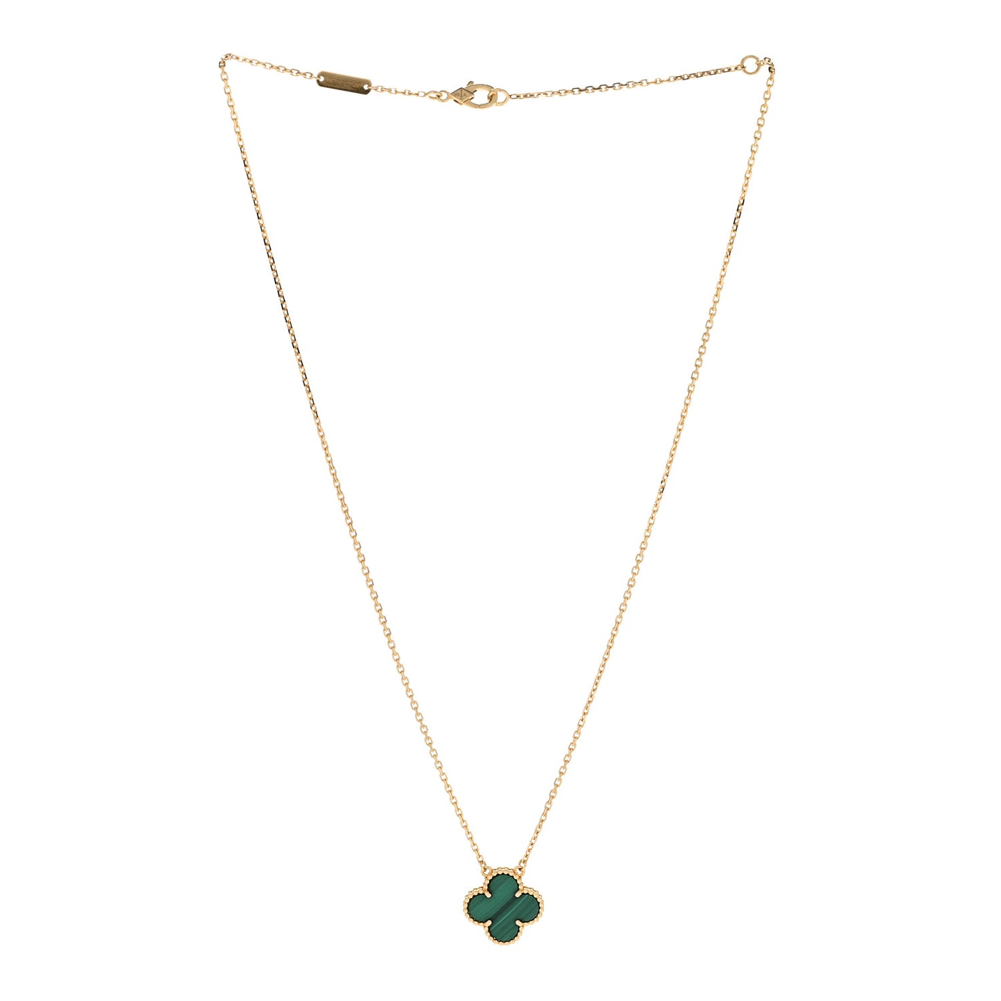 18K Yellow Gold Malachite Vintage Alhambra Pendant Necklace
