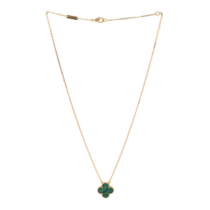 Van Cleef & Arpels 18K Yellow Gold Malachite Vintage Alhambra Pendant Necklace 3 of 6