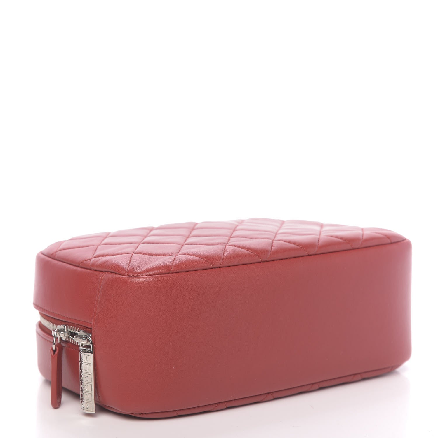 Chanel Lambskin Quilted Medium Curvy Pouch Cosmetic Case Red 4 of 9