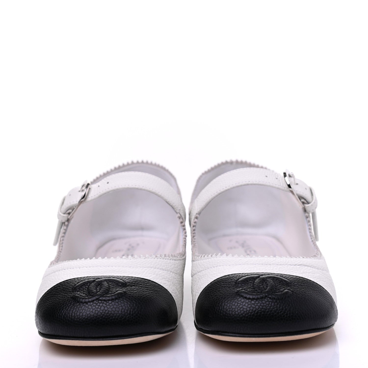 Chanel Calfskin Mary Jane Flats 35 White Black 767668