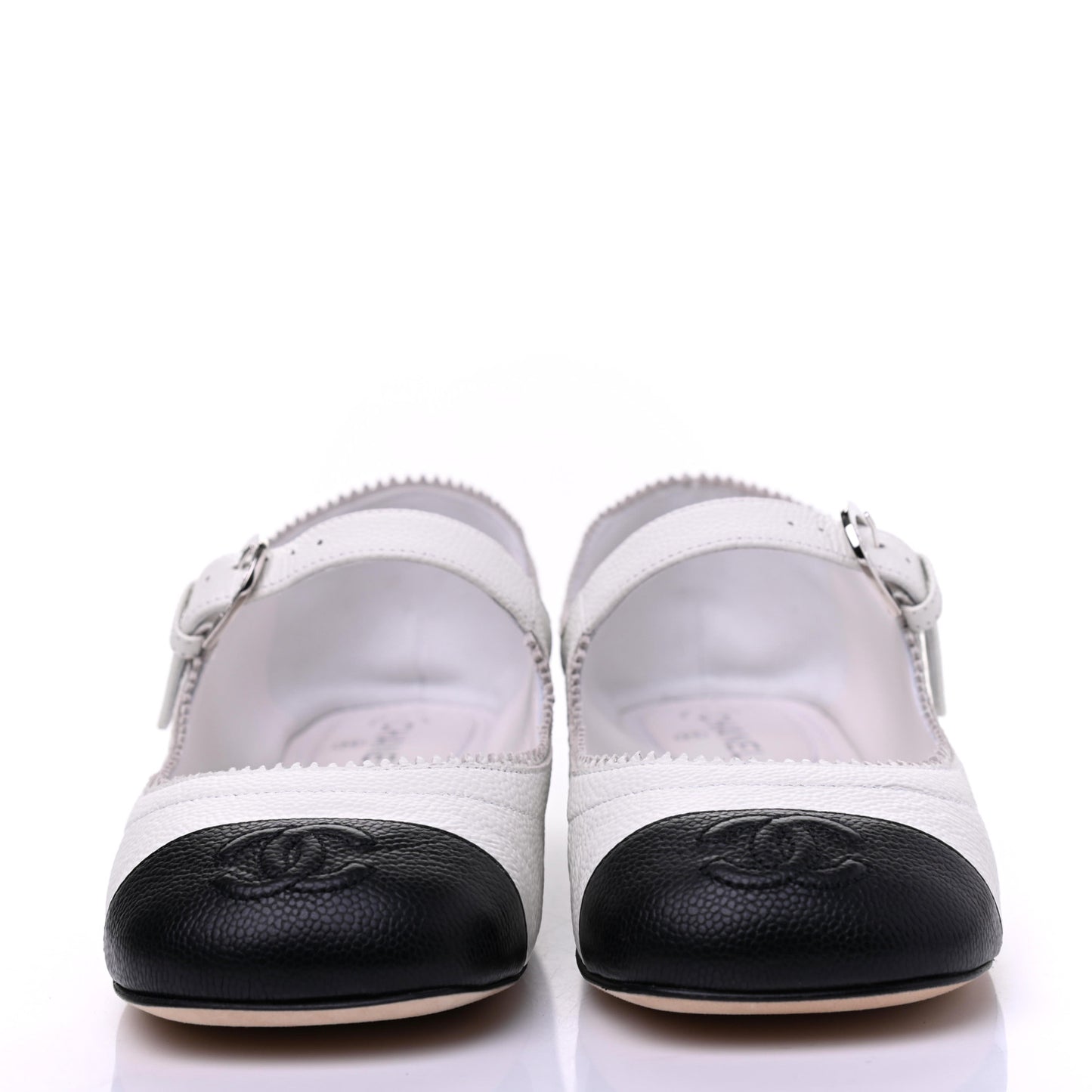 Calfskin Mary Jane Flats 35 White Black