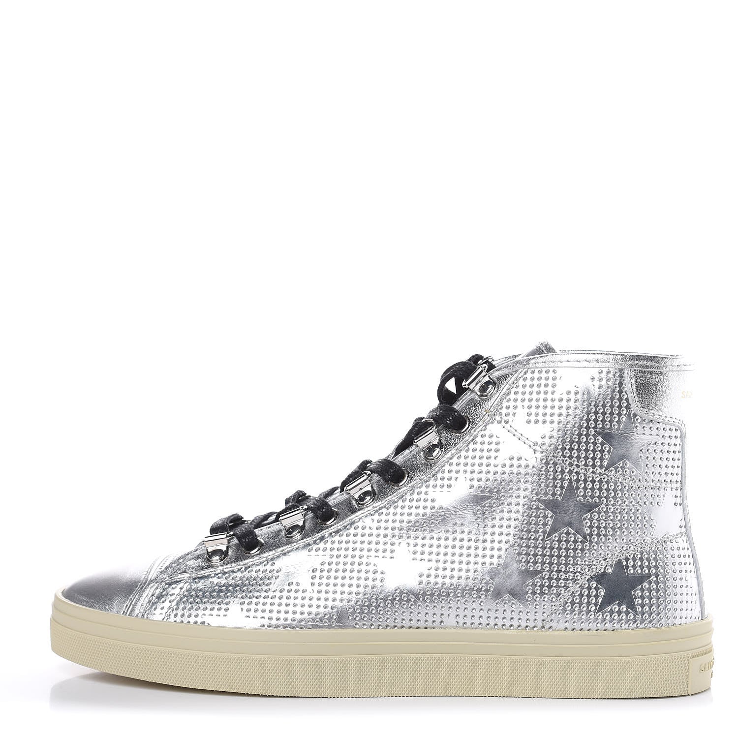 Saint Laurent Metallic Calfskin Lambskin Star Rivington High Top Sneakers 39 Argento 1 of 11
