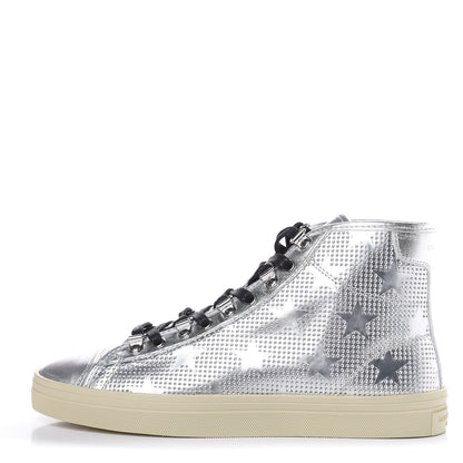 Saint Laurent Metallic Calfskin Lambskin Star Rivington High Top Sneakers 39 Argento 1 of 11