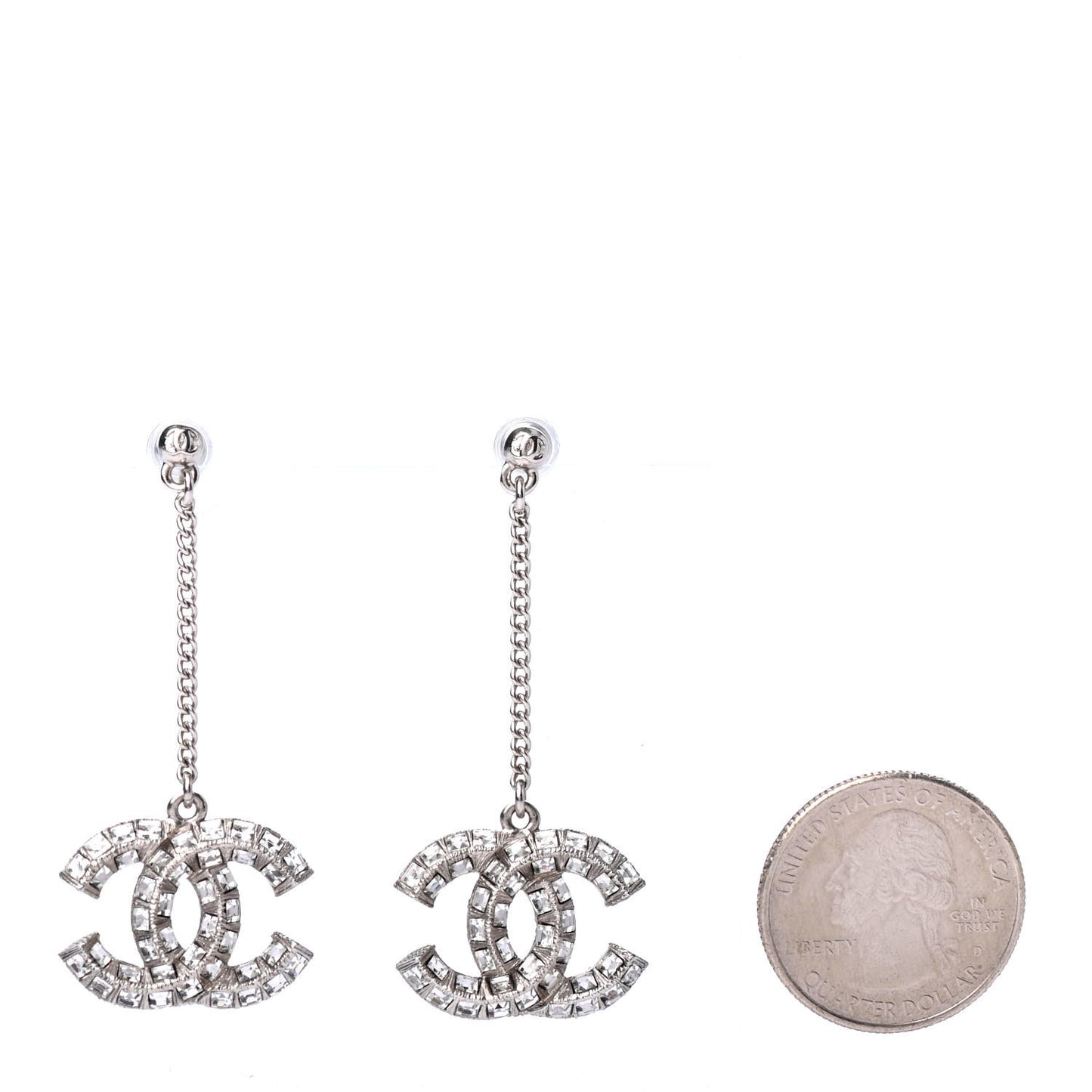 Baguette Crystal CC Drop Earrings Silver