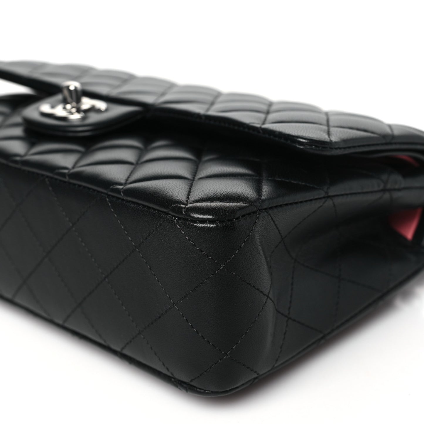 Lambskin Quilted Medium Double Flap Black Pink