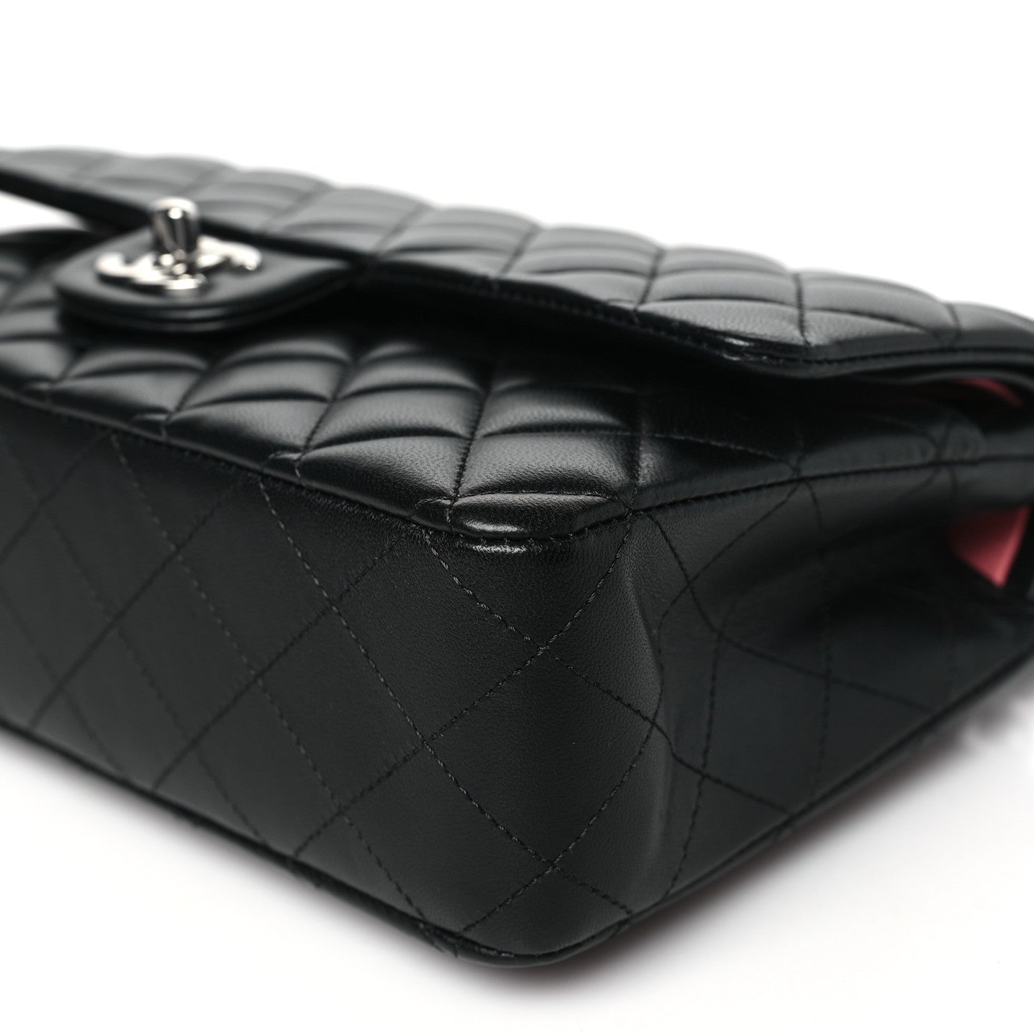 Chanel Lambskin Quilted Medium Double Flap Black Pink 10 of 10