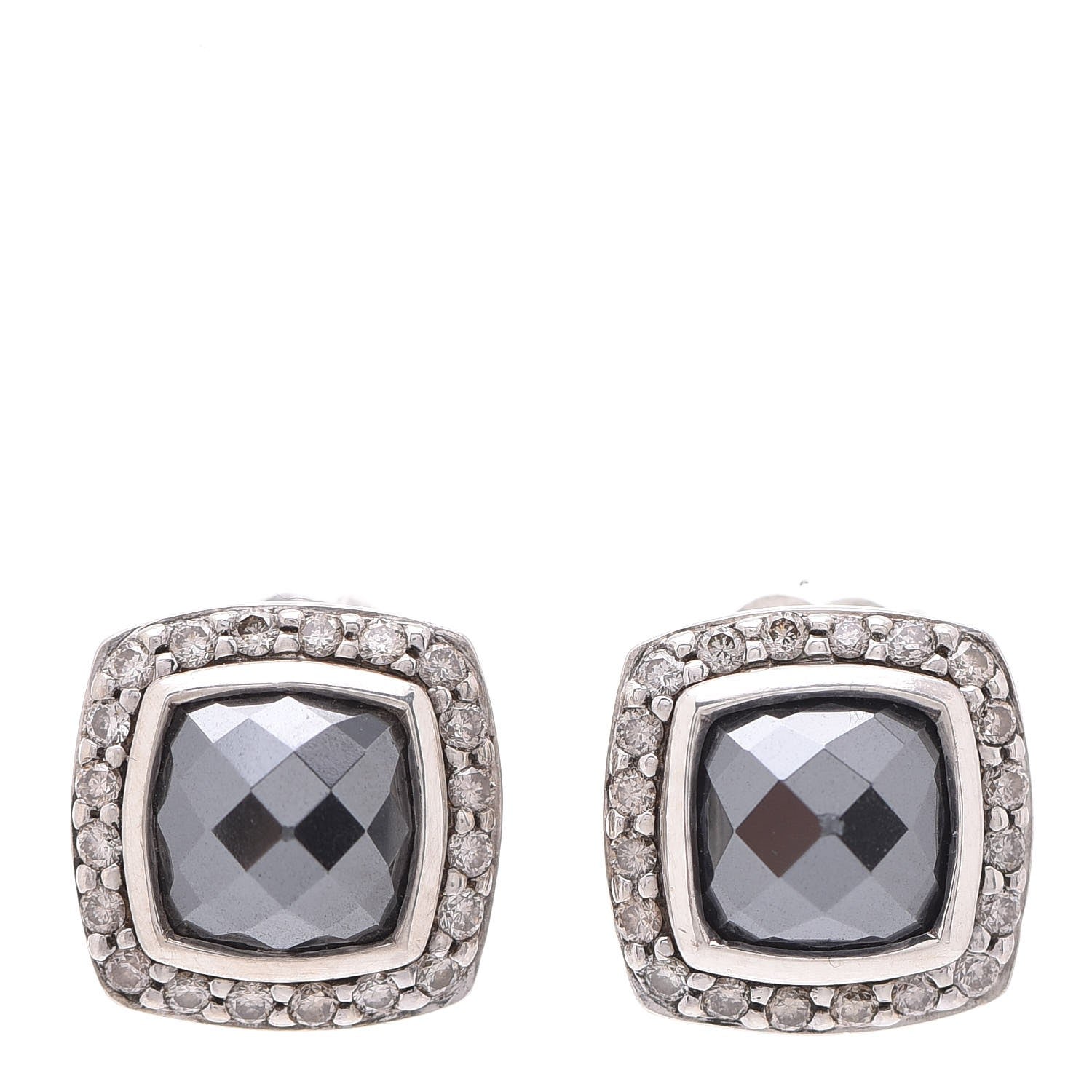 David Yurman Sterling Silver Diamond Hematite 7mm Albion Earrings 1 of 6