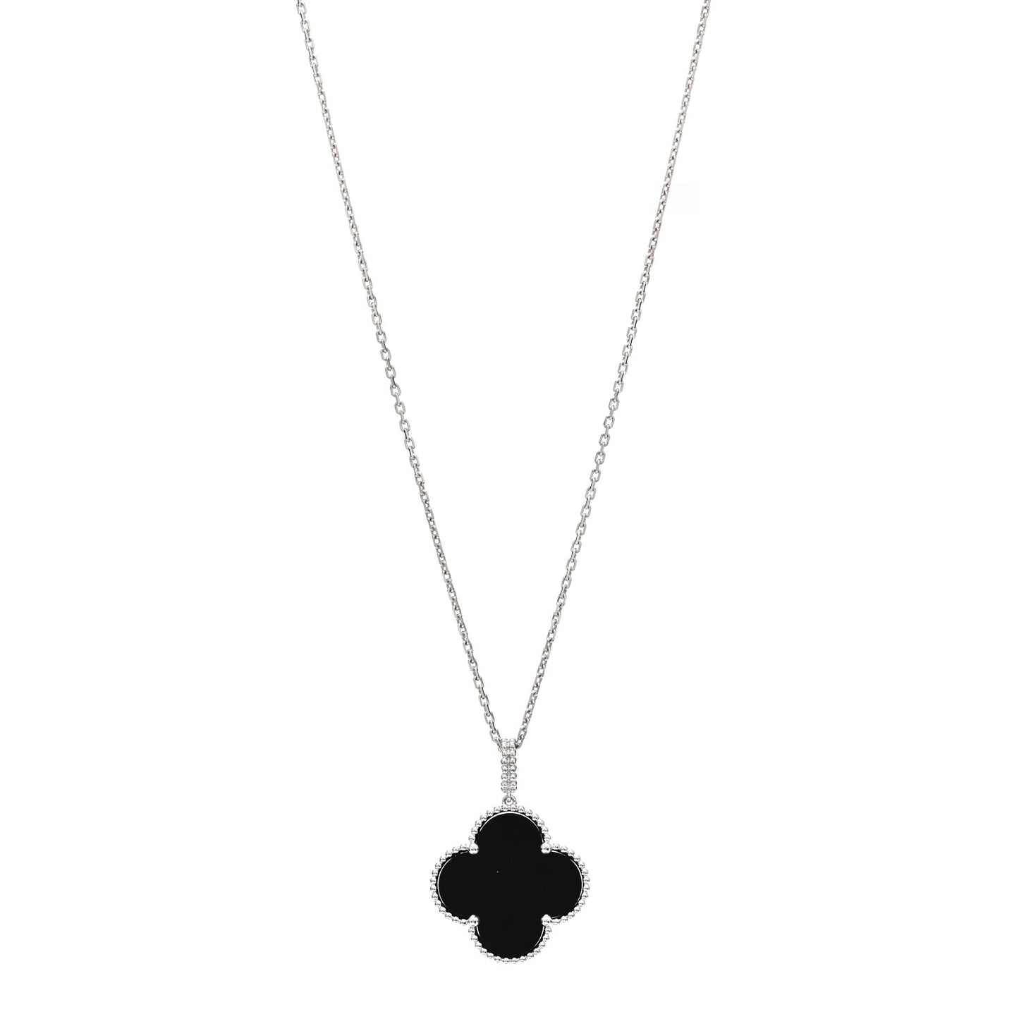 18K White Gold Black Onyx Magic Alhambra Pendant Necklace