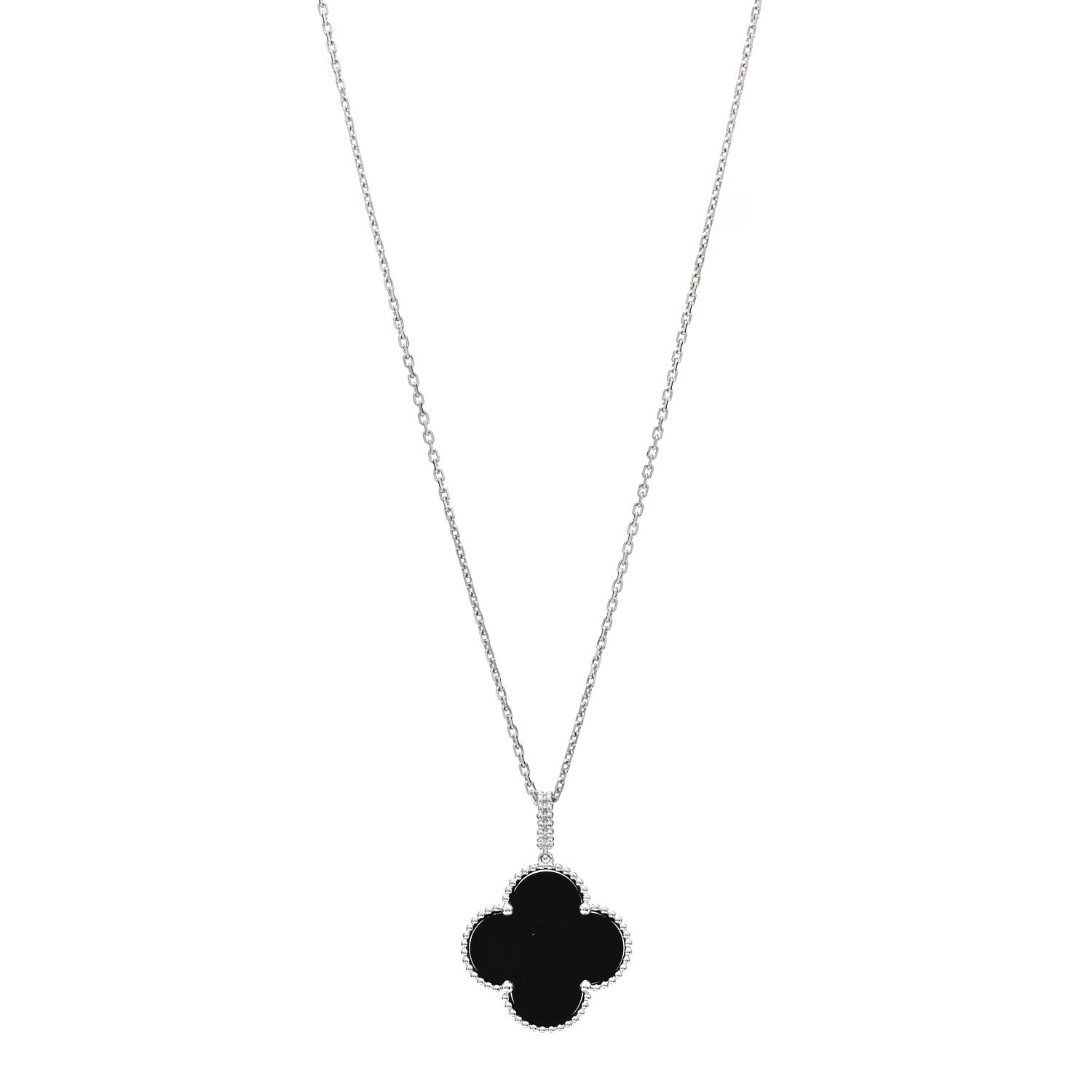 Van Cleef & Arpels 18K White Gold Black Onyx Magic Alhambra Pendant Necklace 1 of 4
