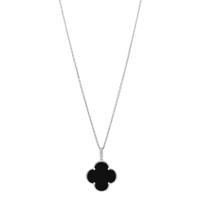 Van Cleef & Arpels 18K White Gold Black Onyx Magic Alhambra Pendant Necklace 1 of 4