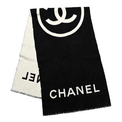 Chanel Cashmere CC Scarf Black White 2 of 3