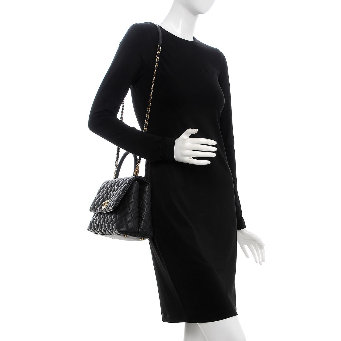 Caviar Quilted Small Coco Handle Flap Black