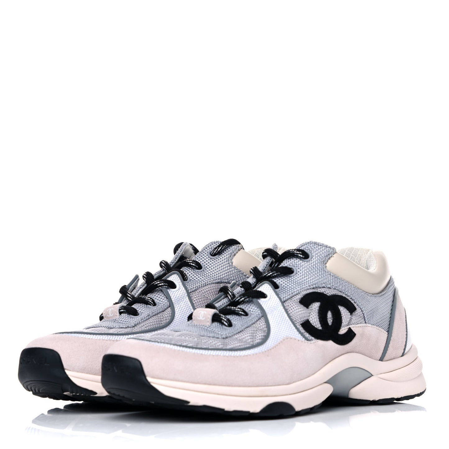 Nylon Suede Calfskin Womens CC Sneakers 40 Grey White Pink