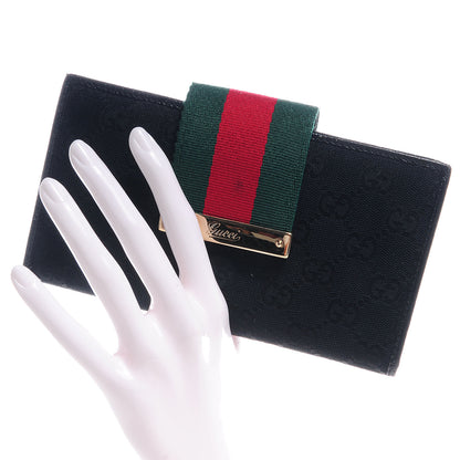 Gucci Monogram Calfskin Ladies Web Long Wallet Black 2 of 7