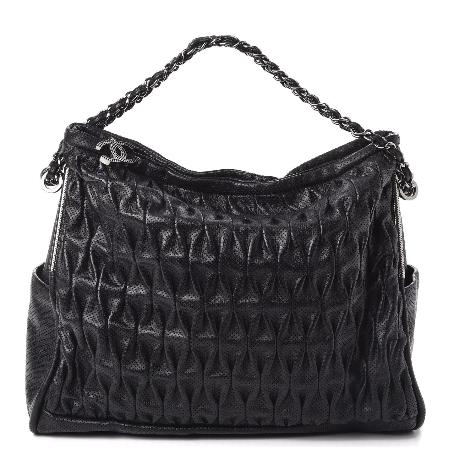Lambskin Perforated Large Ultimate Soft Tote Black