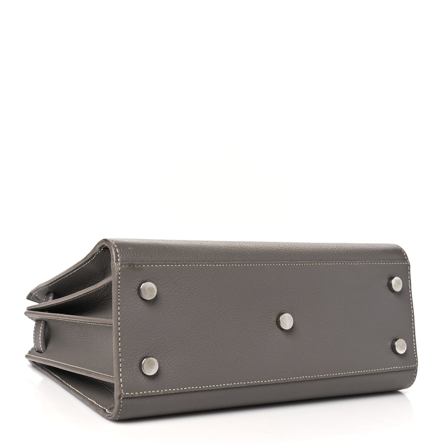 Grained Calfskin Topstich Baby Sac De Jour Grey