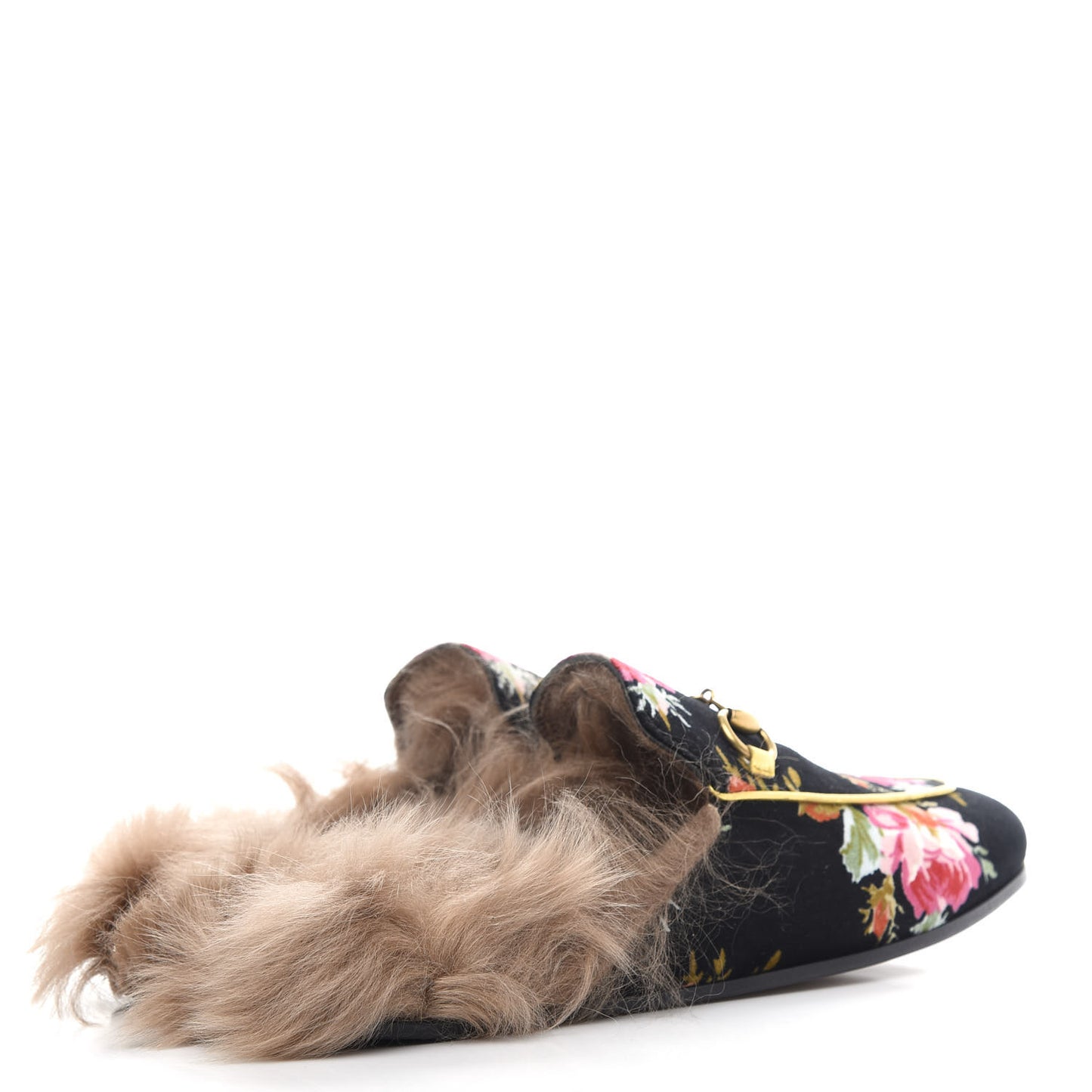 Velvet Fur Floral Womens Princetown Slippers 37 Black