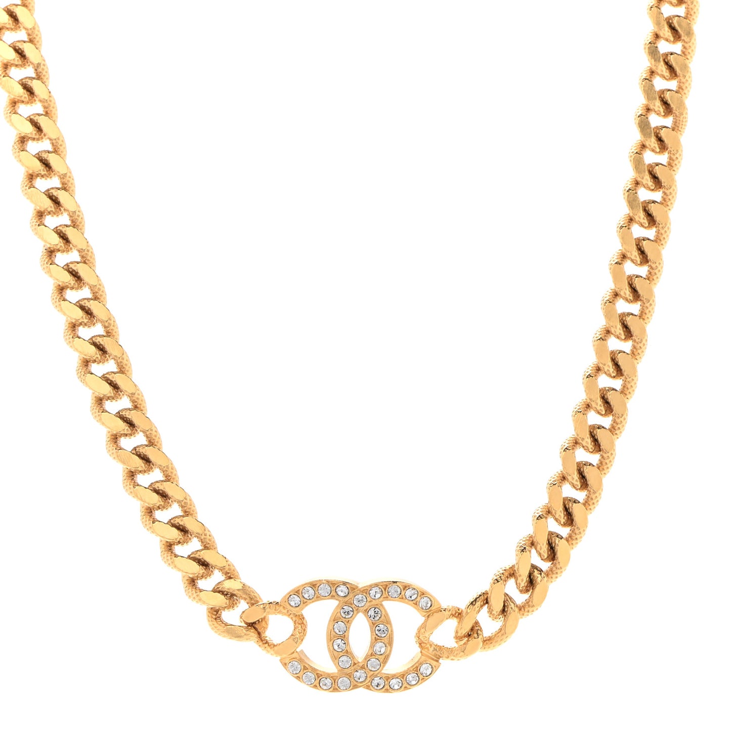 Crystal Chain Link CC Choker Necklace Gold