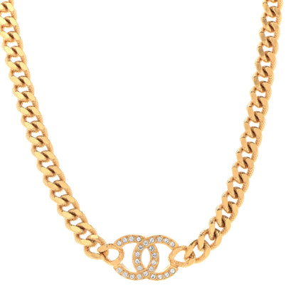Chanel Crystal Chain Link CC Choker Necklace Gold 1 of 6