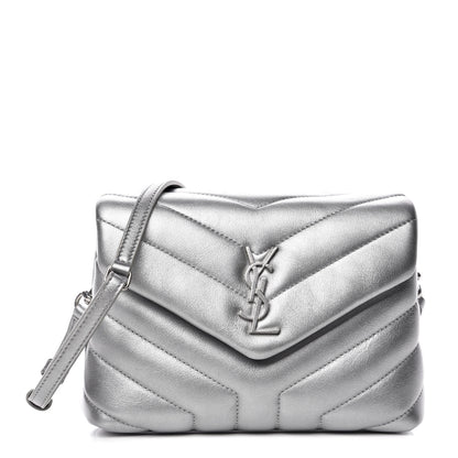 Saint Laurent Metallic Calfskin Y Quilted Monogram Toy Loulou Crossbody Bag Argento 1 of 8