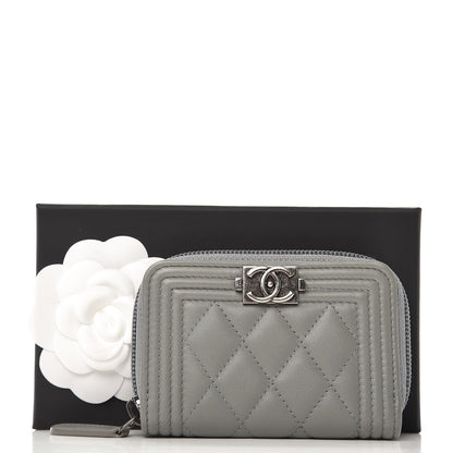 Chanel Lambskin Quilted Boy Zip Around Coin Purse Wallet Grey 8 of 8