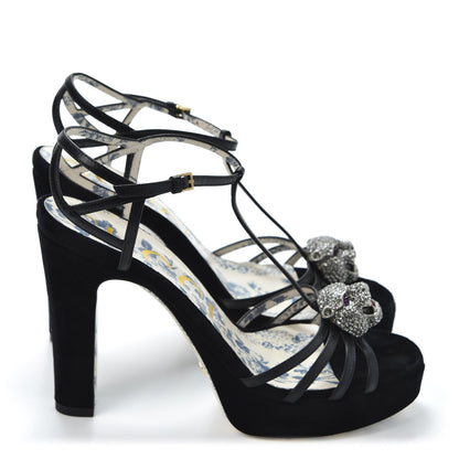 Gucci Velvet Malaga Kid Elias T-Strap Platform High Heel Sandals 38.5 Black 4 of 9