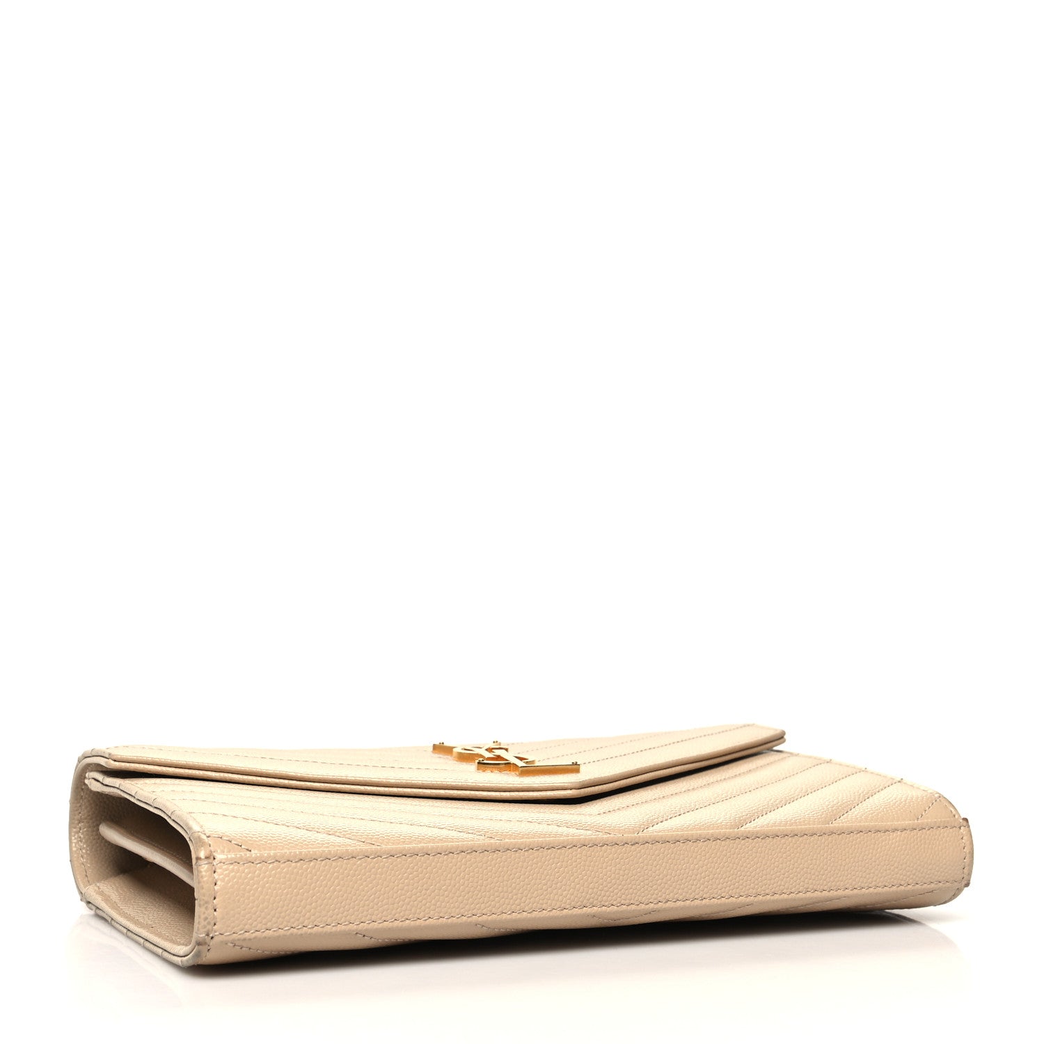 Saint Laurent Grain De Poudre Matelasse Chevron Cassandre Chain Wallet Deep Beige 4 of 10