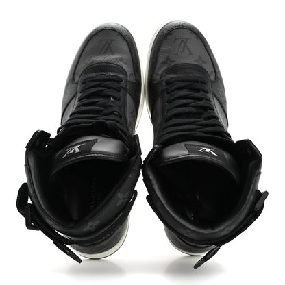Louis Vuitton Calfskin Monogram Eclipse Mens Rivoli High Top Sneakers 9 Black Grey 2 of 10
