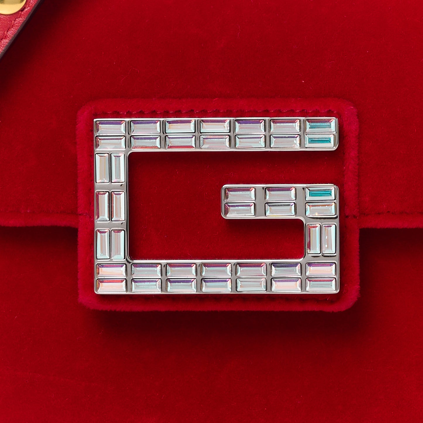Velvet Crystal Square G Shoulder Bag Red