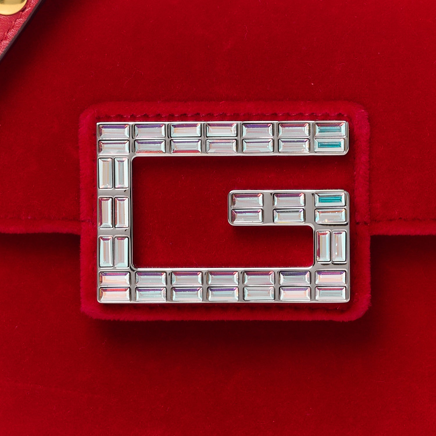 Gucci Velvet Crystal Square G Shoulder Bag Red 9 of 14