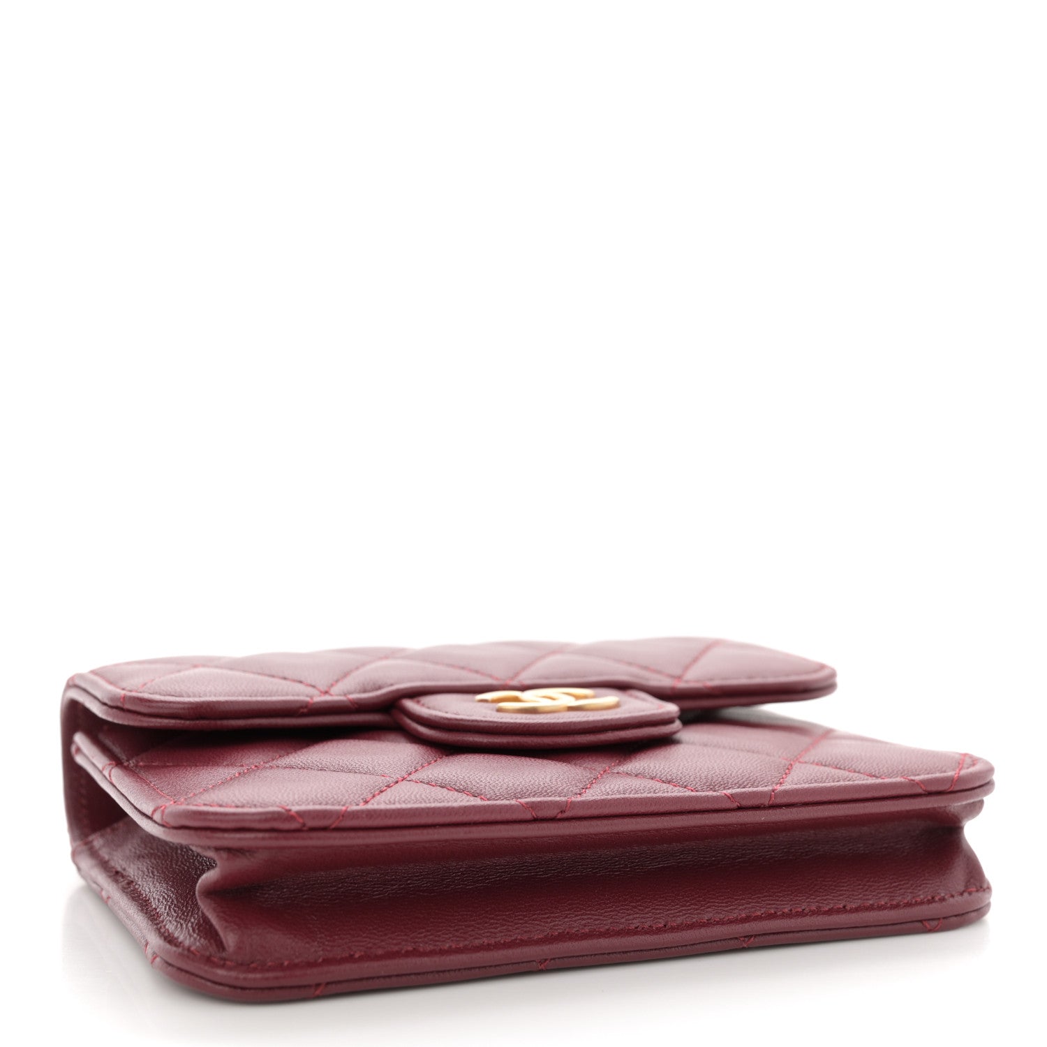 Chanel Lambskin Quilted Top Handle Flap Coin Purse With Chain Burgundy 4 of 10