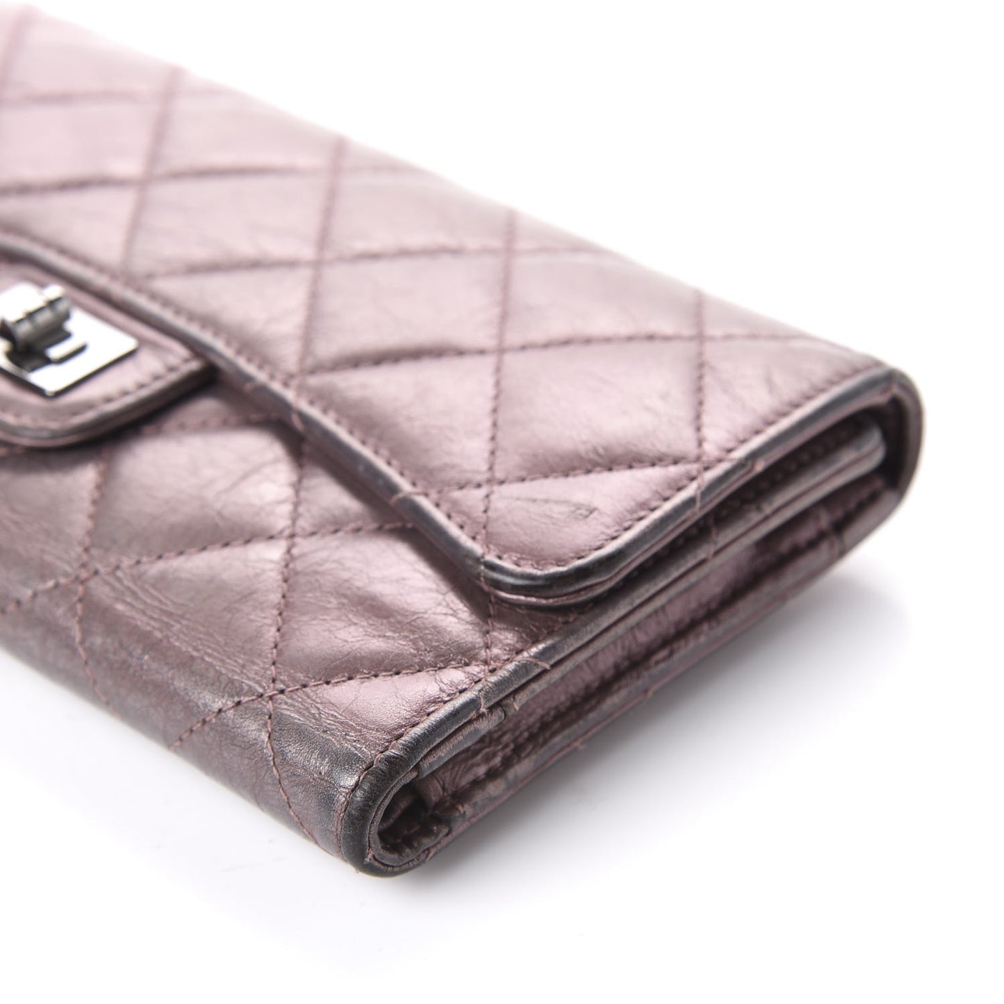 Metallic Aged Calfskin Quilted 2.55 Reissue Wallet Dark Pink