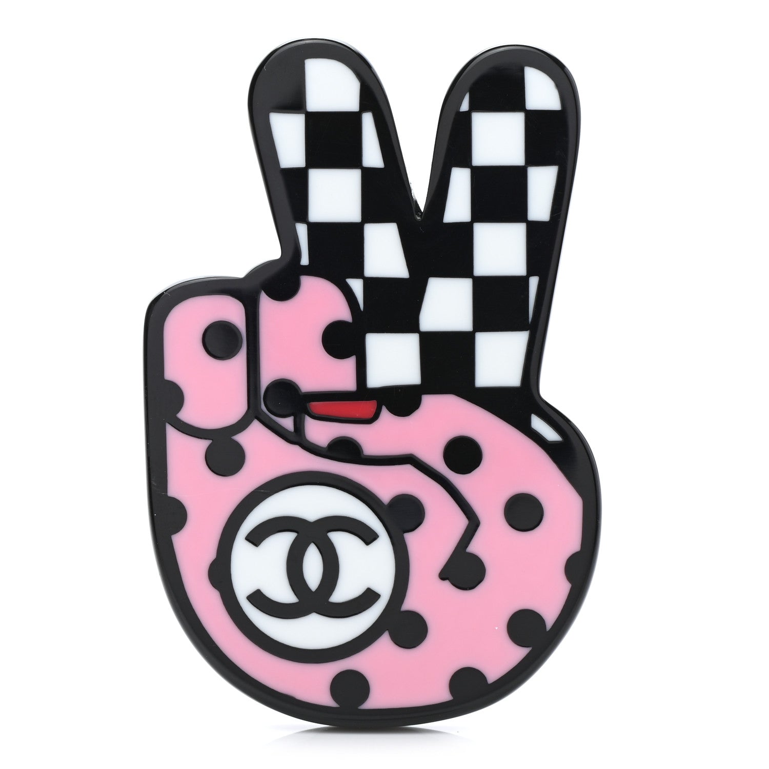 Chanel Resin Peace Sign Emoji Brooch Pink 1 of 6
