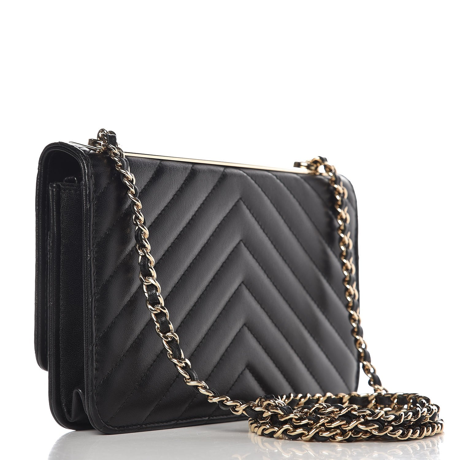 Chanel Lambskin Chevron Quilted Trendy CC Wallet On Chain WOC Black 3 of 8