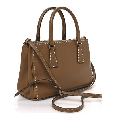 Prada City Calf Mini Hand Stitched Galleria Double Zip Tote Caramel 3 of 10