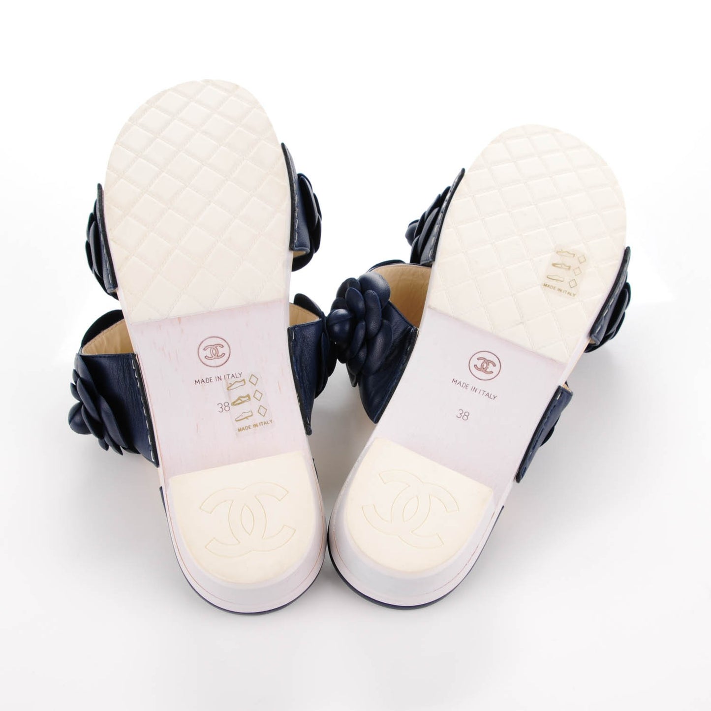 Lambskin Camellia Sandals 38 Dark Navy Blue