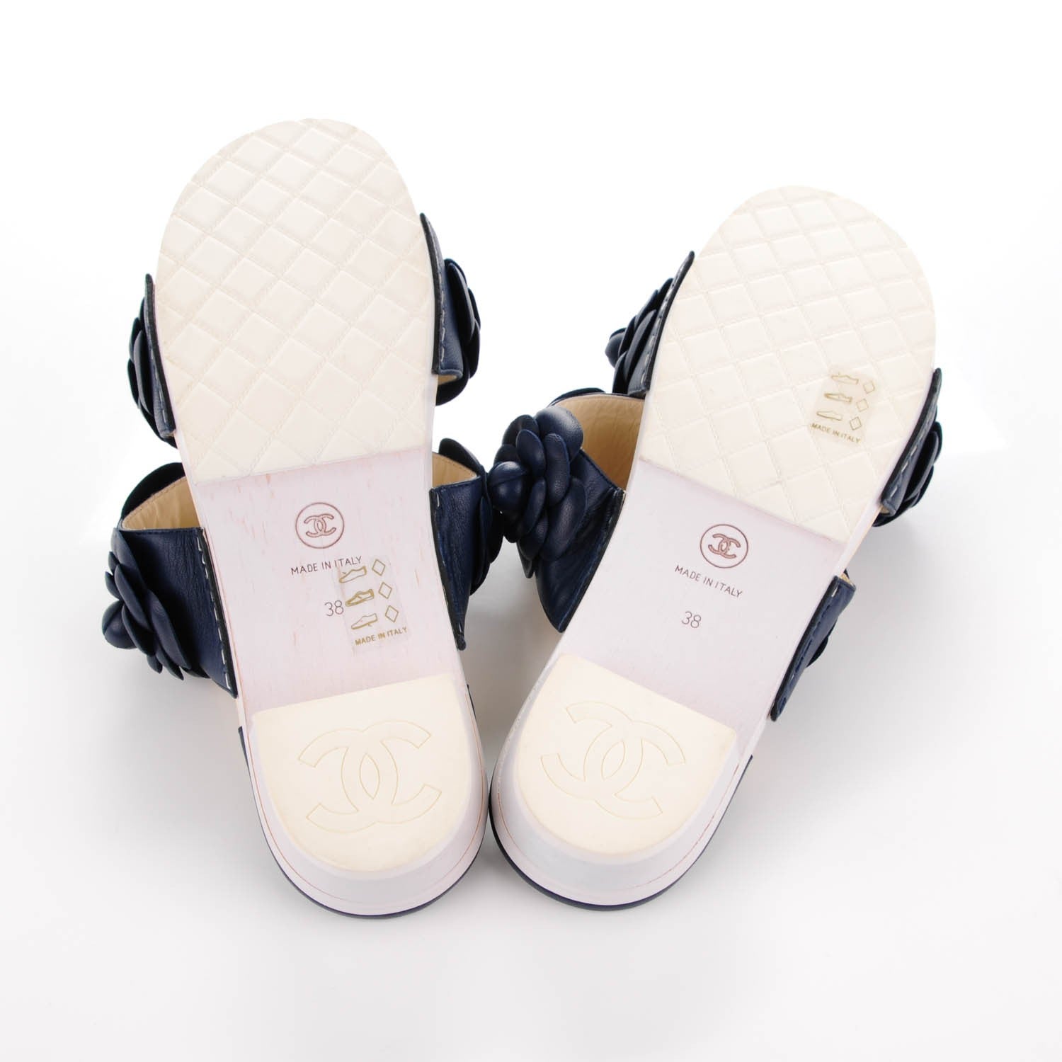 Chanel Lambskin Camellia Sandals 38 Dark Navy Blue 6 of 8